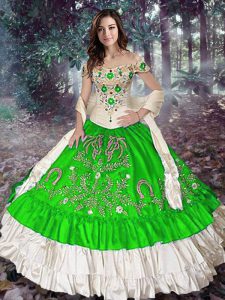 Ball Gowns Taffeta Off The Shoulder Sleeveless Embroidery and Ruffled Layers Floor Length Lace Up 15th Birthday Dress