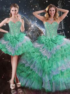 Multi-color Lace Up Beading and Ruffles 15th Birthday Dress Sleeveless