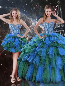 Beading and Ruffles and Ruffled Layers Sweet 16 Quinceanera Dress Multi-color Lace Up Sleeveless Floor Length