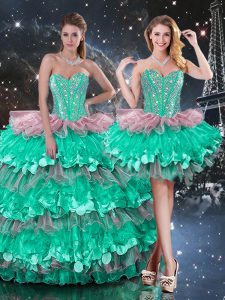 Decent Multi-color 15th Birthday Dress Military Ball and Sweet 16 and Quinceanera with Beading and Ruffles and Ruffled Layers Sweetheart Sleeveless Lace Up