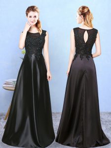 On Sale Scoop Sleeveless Zipper Quinceanera Dama Dress Black Satin