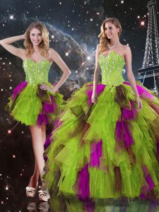 Trendy Sleeveless Tulle High Low Lace Up 15th Birthday Dress in Multi-color with Ruffles