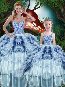 Fantastic Floor Length Multi-color 15 Quinceanera Dress Organza Sleeveless Beading and Ruffles and Ruffled Layers