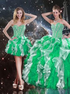 Luxury Organza Sleeveless Floor Length Ball Gown Prom Dress and Ruffles