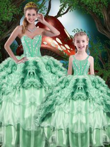 Multi-color Ball Gowns Sweetheart Sleeveless Organza Floor Length Lace Up Beading and Ruffles and Ruffled Layers 15 Quinceanera Dress