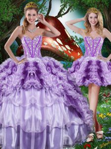 Multi-color Quinceanera Dress Military Ball and Sweet 16 and Quinceanera with Beading and Ruffles and Ruffled Layers Sweetheart Sleeveless Lace Up