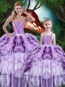 Custom Made Organza Sweetheart Sleeveless Lace Up Beading and Ruffles and Ruffled Layers Sweet 16 Dresses in Multi-color