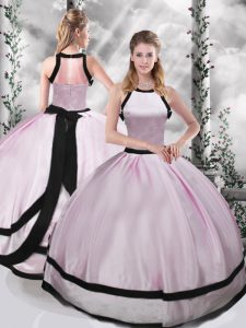 Pink Ball Gowns Scoop Sleeveless Taffeta Floor Length Zipper Ruching Sweet 16 Quinceanera Dress