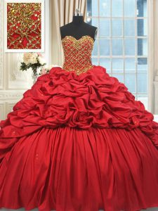 Red Sleeveless Beading and Pick Ups Lace Up Quinceanera Dress
