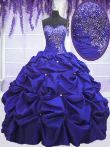 Best Floor Length Lace Up Sweet 16 Quinceanera Dress Navy Blue for Military Ball and Sweet 16 and Quinceanera with Beading and Pick Ups
