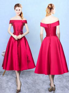 Cute Off The Shoulder Cap Sleeves Taffeta Quinceanera Court of Honor Dress Appliques Lace Up