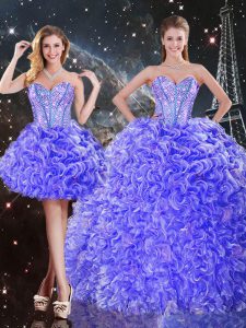 Eye-catching Floor Length Lace Up Sweet 16 Dress Purple for Military Ball and Sweet 16 and Quinceanera with Beading and Ruffles