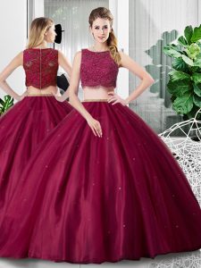 Simple Fuchsia Scoop Zipper Lace and Ruching Quinceanera Dresses Sleeveless