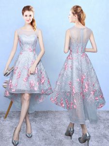 Lovely Sleeveless Organza High Low Zipper Court Dresses for Sweet 16 in Multi-color with Embroidery