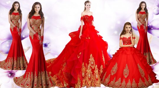 Red 15th Birthday Dress Military Ball and Sweet 16 and Quinceanera with Beading and Appliques and Embroidery Sweetheart Sleeveless Brush Train Lace Up