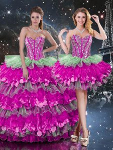 Dynamic Organza Sleeveless Floor Length 15th Birthday Dress and Beading and Ruffles and Ruffled Layers