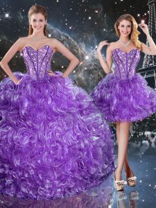 Stylish Eggplant Purple Sleeveless Floor Length Beading Lace Up Sweet 16 Dress
