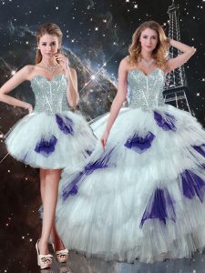 Admirable Tulle Sweetheart Sleeveless Lace Up Beading and Ruffled Layers and Sequins Sweet 16 Quinceanera Dress in Multi-color