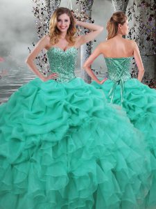 Fancy Floor Length Ball Gowns Sleeveless Turquoise Sweet 16 Dresses Lace Up