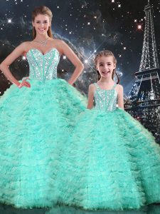 Ball Gowns Quince Ball Gowns Apple Green Sweetheart Tulle Sleeveless Floor Length Lace Up