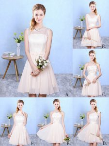 Low Price Sleeveless Knee Length Lace Lace Up Quinceanera Court of Honor Dress with Champagne