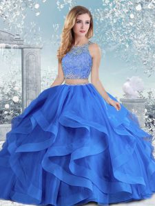 Long Sleeves Beading and Ruffles Clasp Handle Quince Ball Gowns