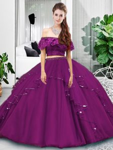 Custom Design Sleeveless Lace and Ruffles Lace Up Ball Gown Prom Dress
