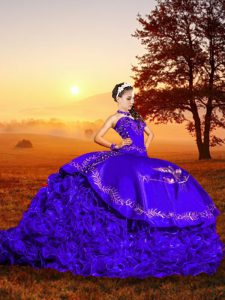 Best Selling Purple Quince Ball Gowns Military Ball and Sweet 16 and Quinceanera with Embroidery and Ruffles Sweetheart Sleeveless Brush Train Lace Up
