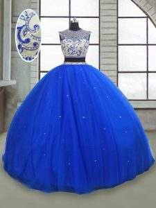 Great Royal Blue Vestidos de Quinceanera Military Ball and Sweet 16 and Quinceanera with Beading Scoop Sleeveless Lace Up