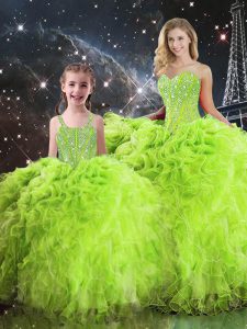 Dazzling Ball Gowns 15th Birthday Dress Sweetheart Organza Sleeveless Floor Length Lace Up
