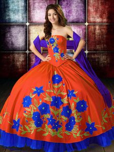 Most Popular Multi-color Lace Up Quinceanera Dress Embroidery Sleeveless Floor Length