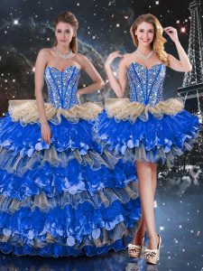 Vintage Sleeveless Lace Up Floor Length Beading and Ruffles and Ruffled Layers 15 Quinceanera Dress
