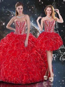 Free and Easy Wine Red Lace Up Sweetheart Beading and Ruffles Quinceanera Gowns Organza Sleeveless