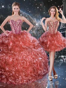 New Arrival Rust Red Sweetheart Lace Up Beading and Ruffles 15th Birthday Dress Sleeveless