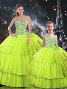 Pretty Sweetheart Sleeveless Lace Up Sweet 16 Quinceanera Dress Yellow Green Organza