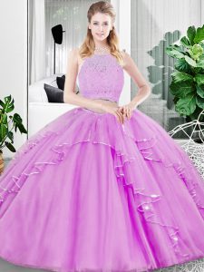 Sleeveless Zipper Floor Length Lace and Ruffled Layers Sweet 16 Dresses
