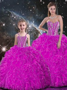 Hot Sale Floor Length Ball Gowns Sleeveless Fuchsia Quinceanera Dresses Lace Up