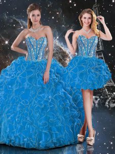 Baby Blue Lace Up Sweetheart Beading and Ruffles Vestidos de Quinceanera Organza Sleeveless