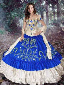 Clearance Sleeveless Lace Up Floor Length Embroidery and Ruffled Layers Quinceanera Dresses