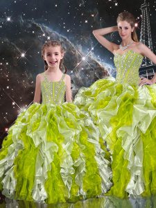 Multi-color Lace Up Sweetheart Beading and Ruffles Sweet 16 Dresses Organza Sleeveless