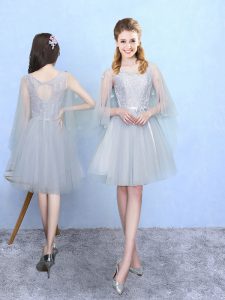 Pretty Tulle Half Sleeves Knee Length Quinceanera Court of Honor Dress and Lace