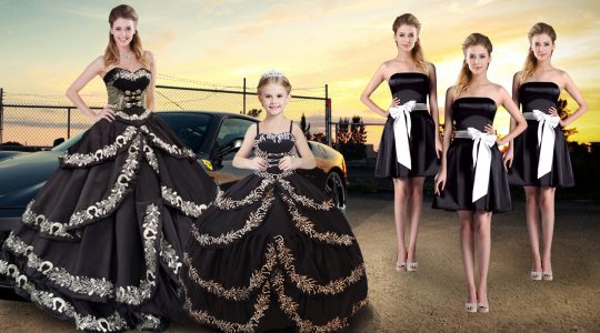 Exceptional Black Ball Gowns Sweetheart Sleeveless Taffeta Floor Length Lace Up Embroidery and Ruffled Layers Sweet 16 Dress