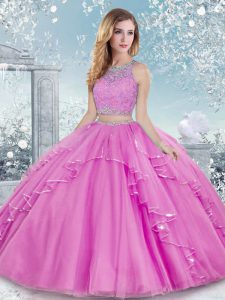 Enchanting Lilac Sleeveless Floor Length Beading and Lace Clasp Handle Quinceanera Dresses