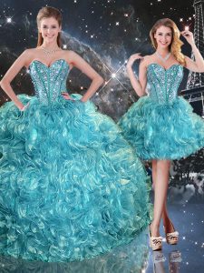 Spectacular Sweetheart Sleeveless Lace Up Sweet 16 Dress Aqua Blue Organza
