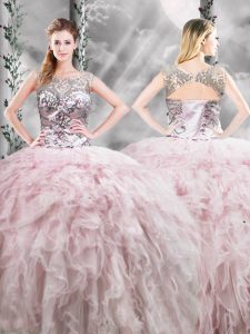 On Sale Floor Length Ball Gowns Sleeveless Pink 15th Birthday Dress Zipper