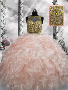 New Arrival Peach Sleeveless Organza Zipper 15th Birthday Dress for Military Ball and Sweet 16 and Quinceanera