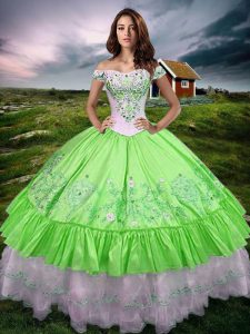 Shining Ball Gowns Taffeta Off The Shoulder Sleeveless Beading and Embroidery and Ruffled Layers Floor Length Lace Up Sweet 16 Quinceanera Dress
