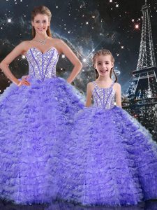 Glamorous Sweetheart Sleeveless Tulle 15 Quinceanera Dress Beading and Ruffles Lace Up