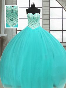 Amazing Sweetheart Sleeveless Tulle Quinceanera Gowns Beading Lace Up