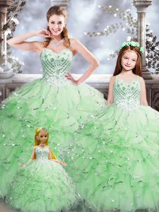 Deluxe Apple Green Lace Up Sweetheart Beading and Ruffles Quinceanera Dresses Organza Sleeveless